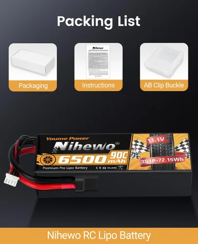 Miniatura 6 de 3S Lipo Battery 11.1V 6500mAh RC Battery 90C Estuche rígido con enchufe Tr + adaptador EC5 compatible con 1/8 1/10 RC camión, coche, vehículos
