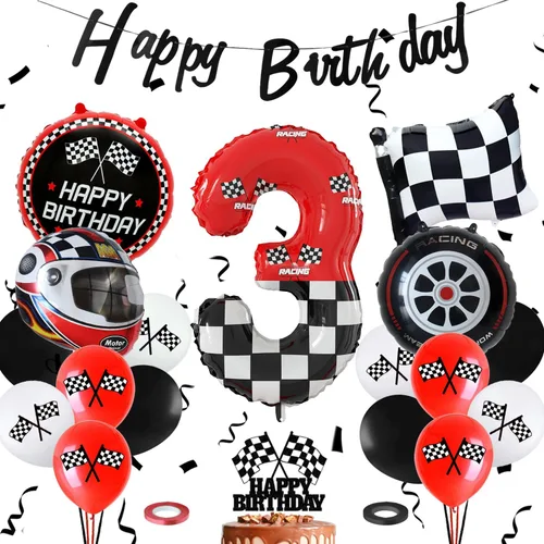 Miniatura 18 de Globos gigantes de papel de aluminio con números de tema de carreras a cuadros en blanco y negro de 40 pulgadas (Número 0)