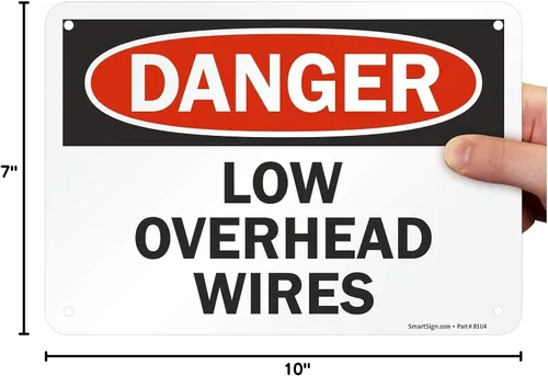 Miniatura 6 de SmartSign Letrero "Danger - Low Overhead Wires" Aluminio de 7 x 10 pulgadas