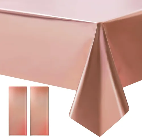 Just Shimmer 2 piezas Mantel de Plástico Oro Rosa - Impresionante Acabado Mate Metálico, 40" x 108" Mantel para Mesa de Despedida de Soltera,