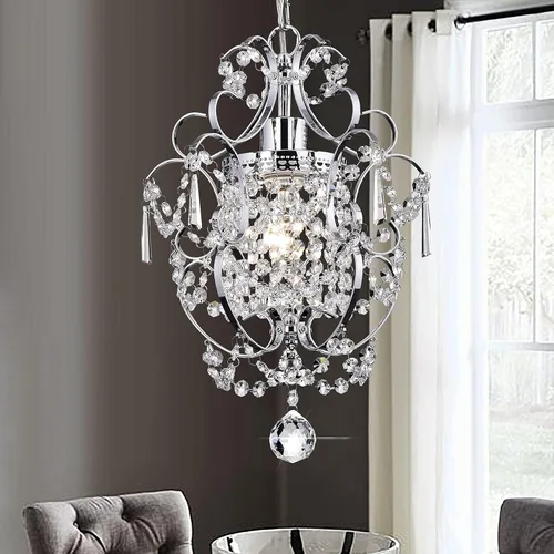 Miniatura 11 de Candelabro de Cristal Mini Moderno, Lámparas de Luz de Cristal de Hierro Bronce Montaje en Techo 1 Luz Candelabros Pequeños para Dormitorio