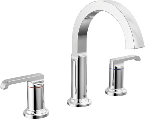 Delta Grifo de baño Tetra cromado de 3 agujeros, grifo de baño cromado para lavabo de baño, tecnología de sello de diamante, ensamblaje de drenaje