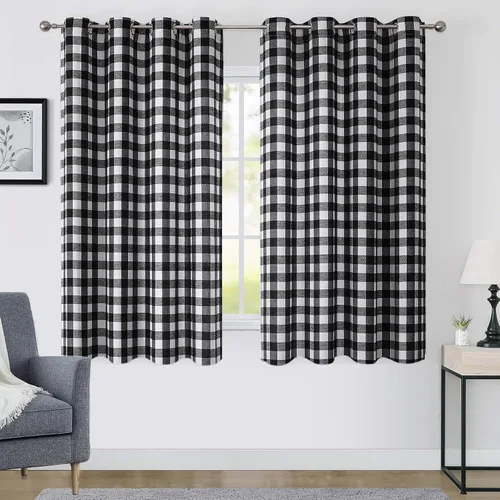 Miniatura 10 de Cortinas navideñas de búfalo rojo de 50 pulgadas, 2 paneles, cortinas de oscurecimiento con ojales rojos y negros para dormitorio, sala de estar