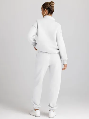 Miniatura 5 de AUTOMET Conjunto deportivo de 2 piezas para mujer, manga larga, media cremallera y pantalones deportivos holgados con bolsillos