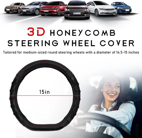 Miniatura 2 de DXNQ Funda para volante de automóvil, 15 pulgadas, diseño de panal 3D, protector de volante de automóvil con agarre cómodo, transpirable