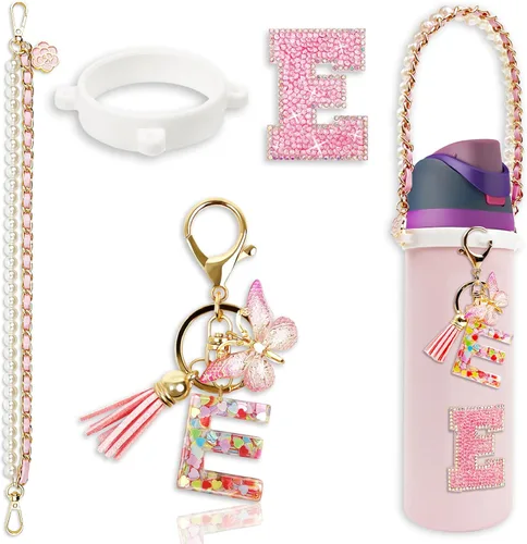 Miniatura 29 de Letter Handle Strap Accessories with Cute Initial Charm Compatible with Owala Water Bottle 24oz 32oz 40oz Owala Kids Púrpura