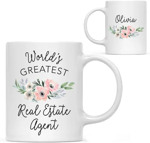 Miniatura 47 de Andaz Press Taza de café personalizada de 11 onzas, taza ejecutiva de relaciones públicas más grande del mundo, flor de anémona rosa, 1 paquete