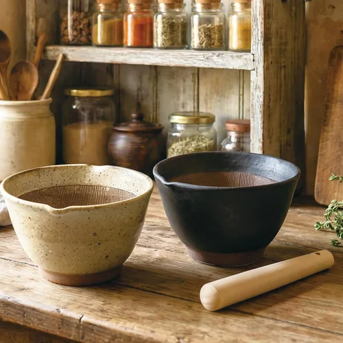 Miniatura 8 de Asayu Japanese Ceramic Black Mortar Bowl with Wooden Pestle 6.3 in (160 mm), Made in Japan Dishwasher and Microwave Safe Ripple Ridge Suribachi and