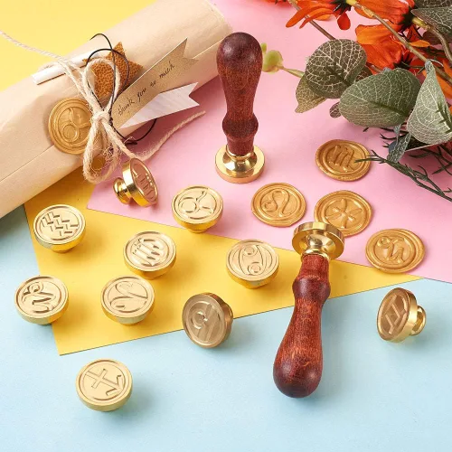 Miniatura 7 de Beadthoven - Juego de sellos de cera con 12 piezas de signos del zodiaco completo con temática de constelaciones, cabezas de latón y 2 asas