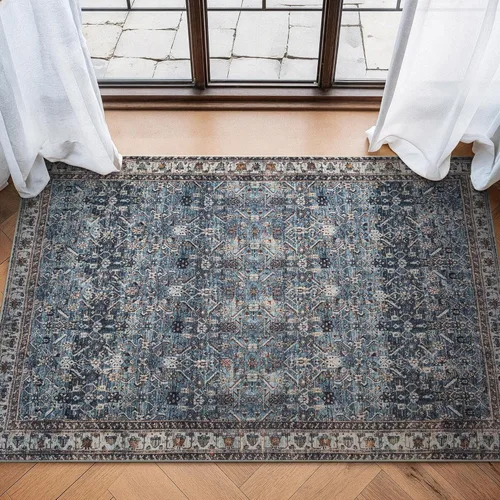 Miniatura 63 de Bloom Rugs - Alfombra lavable, antideslizante, de 1,83 x 2,74 m, color beige/blanco claro con borde tradicional, para sala de estar, dormitorio