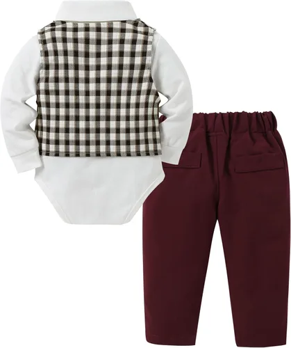 Miniatura 2 de DISAUR - Conjunto de ropa para bebé niño pequeño, 4 piezas de vestido de caballero + chaleco + pantalones + corbatín de algodón
