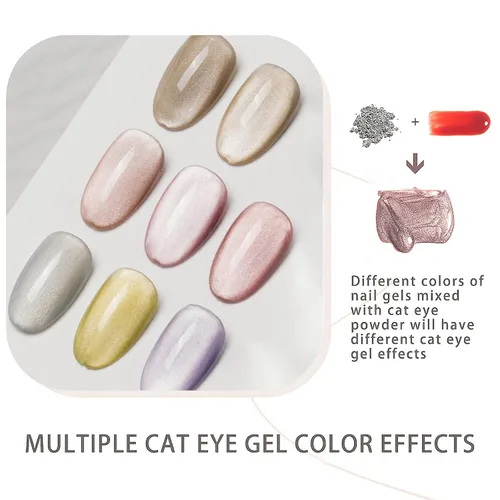 Miniatura 3 de Polvo cromado para uñas de ojo de gato, polvo cromado para esmalte de uñas de gel, pigmento de efecto ojo de gato plateado para decoración de diseño