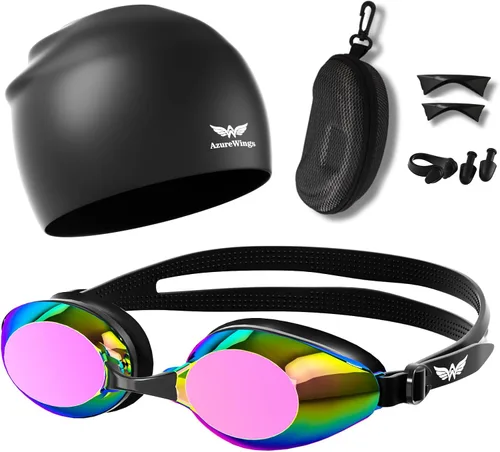 Miniatura 12 de Gafas de natación para mujeres y hombres, kit de adultos, antivaho UV, sin fugas, gafas de natación mejoradas HD para hombres y mujeres negro-humo +