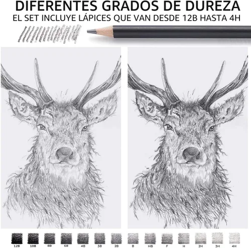 Miniatura 5 de MARKART Juego de lápices de dibujo profesional – 14 lápices de grafito de dibujo artístico (12B - 4H), ideal para dibujar arte, dibujar, sombrear