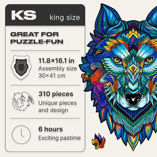 Miniatura 2 de UNIDRAGON Rompecabezas de madera para adultos, rompecabezas únicos, tamaño King, lobo majestuoso, 11.8 x 16.1 pulgadas, 310 piezas