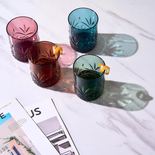 Miniatura 6 de Vasos irrompibles de plástico Tritan para cóctel, whisky, agua y vino Juego de 4 vasos Rocas reutilizables a la antigua, colores pastel Tenue