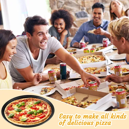 Miniatura 7 de Meanplan 8 piezas antiadherentes para hornear pizza, sartén redonda para horno, bandeja de horno de acero al carbono, para hornear pasteles