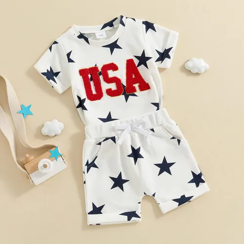 Miniatura 3 de Conjunto de camisa y pantalones cortos de estrellas para el 4 de julio para bebé niño y niña