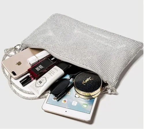 Miniatura 5 de Bolso de noche con diamantes de imitación, elegante y brillante para mujer, bolso de hobo brillante, bolso plateado brillante para boda, fiesta, club