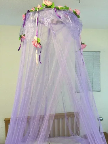 Octorose® - Dosel para cama, red para mosquitos con flores en la parte superior para el vestidor o eventos al aire libre. Color verde azulado Morado