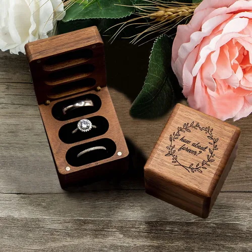 Miniatura 2 de Caja de madera para anillos de 3 anillos, ceremonia de boda, caja de madera grabada, accesorios de boda, cajas de anillos para ceremonia de boda