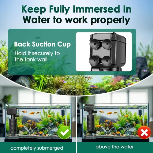 Miniatura 6 de hygger Filtro sumergible para acuario pequeño de 5 a 10 galones, filtración en tanque con aireación para agua salada y agua dulce, filtros internos