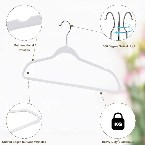 Miniatura 5 de Perchas de plástico blanco de calidad, paquete de 20 unidades, sin terciopelo, para ropa, juego de percheros resistentes, perchas de armario que