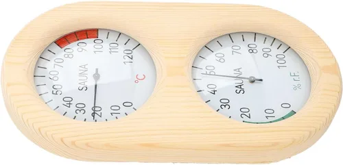Miniatura 9 de flexman Termómetro higrómetro para sala de sauna, 2 en 1 248.0 °F 100% madera montado en la pared, accesorios para sala de vapor y baño