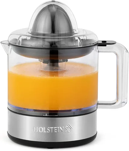Holstein Housewares Exprimidor eléctrico de cítricos de 27 onzas, negro/acero inoxidable, ideal para zumos de naranja, limón y pomelo recién