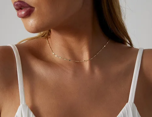 Miniatura 4 de JECOMY Collar de oro de 14 quilates para mujer, delicado collar de cadena chapada en puntos brillantes satélite, gargantilla de satélite, collares