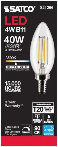 Miniatura 5 de Satco 6Pk 4w B11 LED 3500K Candelabro Base regulable - 40W equiv