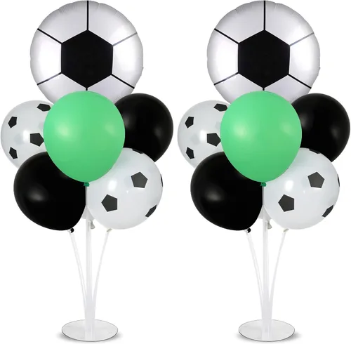 Miniatura 33 de Kit de soporte para globos de fiesta de fútbol 2 juegos con 2 globos de rugby de aluminio tipo bola, centro de mesa temático de fútbol para mesas