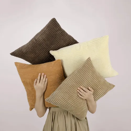 Miniatura 9 de Lewondr - Fundas de almohada de pana, juego de 4 fundas cuadradas de 22x22 pulgadas, con diseños a rayas modernas, para sofá, sala de estar, Marrón