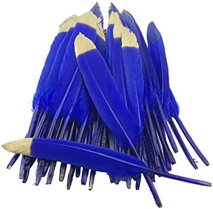 Coloridas plumas sumergidas en color oro a granel para decoración de fiesta de manualidades, plumas de ganso, 20 unidades por paquete.