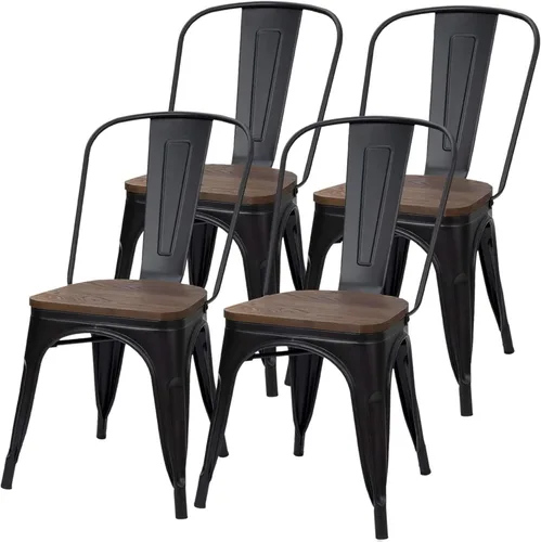 JUMMICO Silla de comedor de metal, apilable, industrial, vintage, sillas de cocina para interiores y exteriores, sillas auxiliares de bistró con