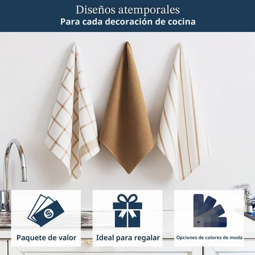 Miniatura 4 de LANE LINEN Juego de 6 paños de cocina de algodón para secar platos, 18 x 28 pulgadas, absorbentes, de secado rápido, color beige 07: Amarillo