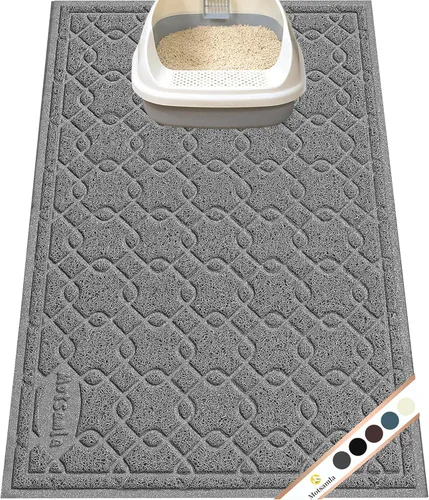 Miniatura 8 de Tapete para caja de arena para gatos, 35 x 24 pulgadas, tapete grande para atrapar arena para gatitos, mantiene el suelo limpio, tapete de caja