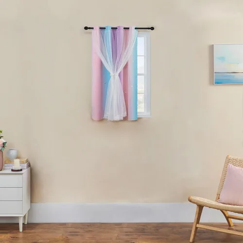 Miniatura 89 de XiDi Cortinas opacas con estrellas para habitaciones de niños, cortinas verdes para ventana de dormitorio de niños, azul y gris, 52 pulgadas de Azul