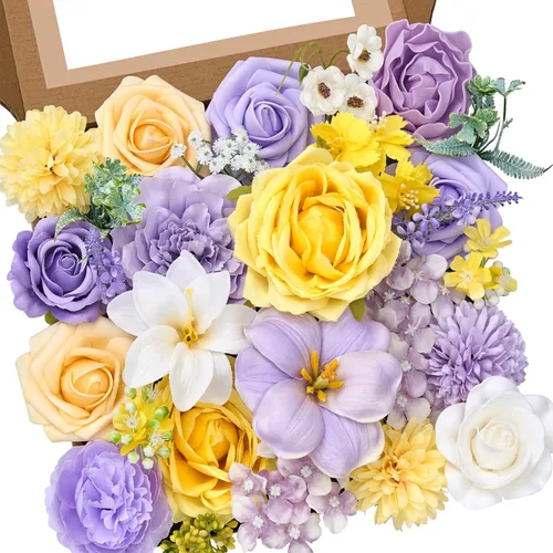 Miniatura 8 de Serwalin 2 Piezas Flores Artificiales Blancas Rosas Falsas Flores de Espuma de Seda Juego de Caja para Manualidades DIY Ramos de Pastel de Boda Un
