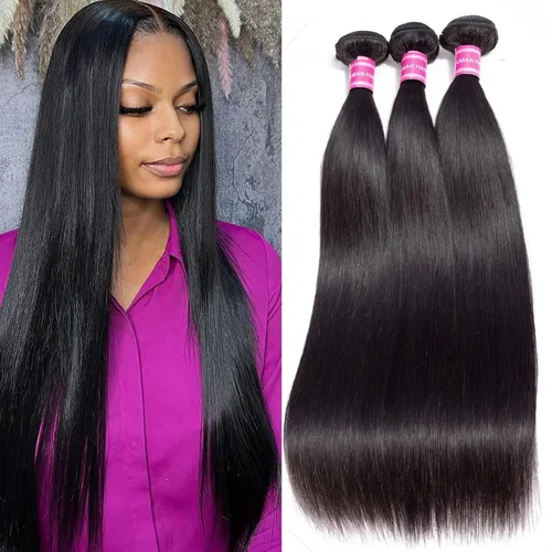 Miniatura 10 de 3 manojos de cabello humano lacio 100% sin procesar virgen brasileño paquetes de 10, 12, 14 pulgadas, mechones de cabello humano corto sin procesar