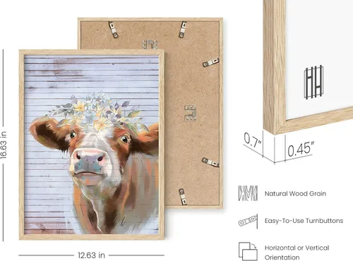 Miniatura 3 de HAUS AND HUES Arte de pared de vaca de granja – Estampado de animales de campo para cocina y guardería (marco beige, 12 x 16)