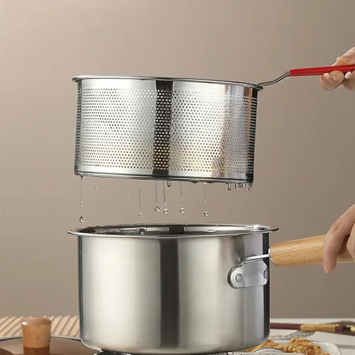 Miniatura 5 de Set de colador de pasta de 2 piezas, colador de fideos de acero inoxidable con asa extraíble, colador de pasta de metal, cesta para freidora