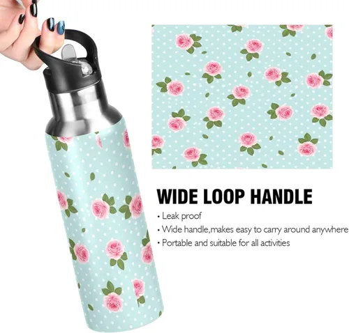 Miniatura 4 de Pink Roses Blue Insulated Water Bottle 20 Oz Leakproof Water Bottles, BPA-Free Sport Water Bottle Insulated