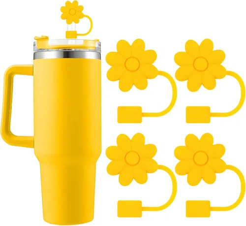 Miniatura 31 de 6 fundas de silicona para popotes Stanley Cups de 30 y 40 onzas, tapas de paja de flores a prueba de polvo, protectores reutilizables para popotes
