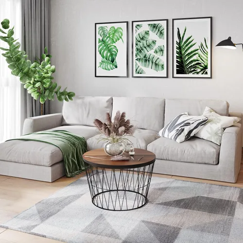 Miniatura 4 de Lavish Home Mesa de centro redonda con base de metal geométrica, muebles pequeños y modernos para sala de estar, mesa de centro de mediados de siglo