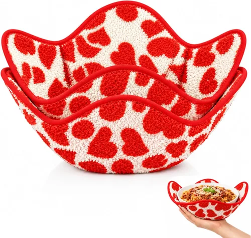 Miniatura 4 de Juego de 2 almohadillas calientes rojas para microondas, soportes para ollas, acogedores para alimentos, Ooma, ramen o tazón de sopa acogedor