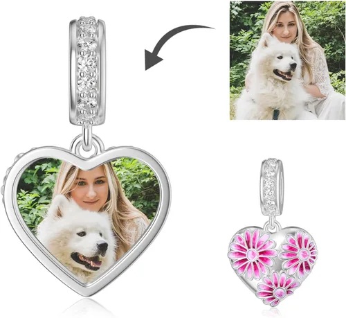 Miniatura 10 de LONAGO Abalorio personalizado con foto de plata de ley 925 con diseño de hueso de perro para pulsera