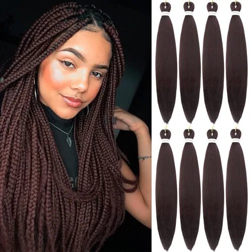 Miniatura 78 de Alrence Cabello estirado para hacer trenzas, trenza larga de 30 pulgadas, 8 paquetes, extensiones profesionales de trenzado de cabello sintético, 1b#