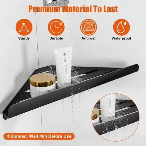 Miniatura 6 de Fikoksol Organizador de ducha, paquete de 2 estantes de esquina de baño, estante triangular para ducha de baño, estante de ducha de metal negro