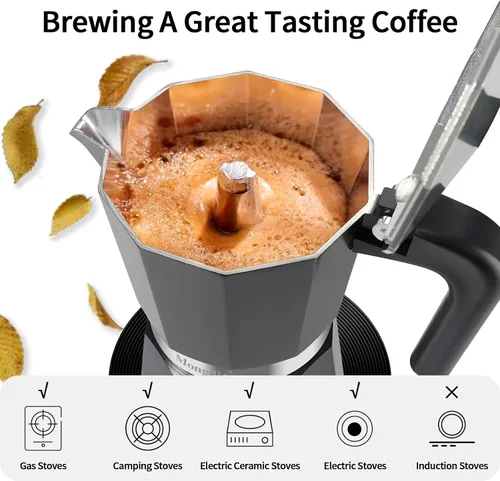 Miniatura 4 de Mongdio - Cafetera de café espresso para estufa Moka, Cafetera Cubana para estufa, Cafetera Mocha Greca Italiana, para 6 tazas de espresso, 10 onzas